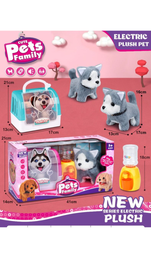 Piesek husky - elektryczna przytulanka z klatką do podrózy Piesek husky - elektryczna przytulanka z klatką do podrózy