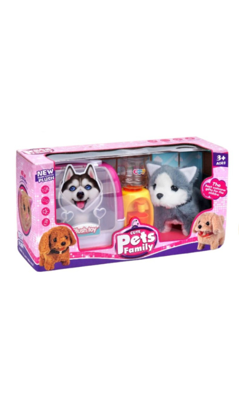 Piesek husky - elektryczna przytulanka z klatką do podrózy Piesek husky - elektryczna przytulanka z klatką do podrózy