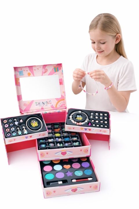 Piękny zestaw do samodzielnego tworzenia biżuterii wysokiej jakości oraz robienia makeup - box z szufladkami