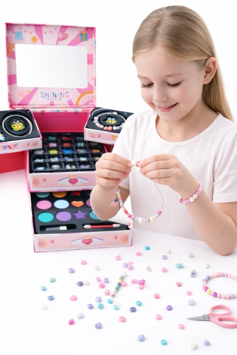 Piękny zestaw do samodzielnego tworzenia biżuterii wysokiej jakości oraz robienia makeup - box z szufladkami