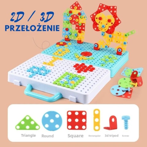 Układanka edukacyjna 3D z śrubokrętem w zamykanej walizce - 252 elementy
